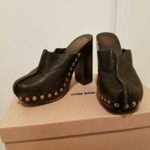 Miu Miu Capra Winter Leather Camel Fur Black Shoes Size 36